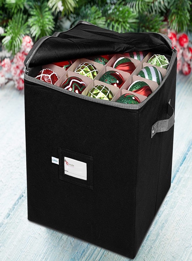 Primode Christmas Ornament Storage Box, 4 Individual Trays Xmas Storage Container, Fits 64 Ornaments Decoration Balls, Constructed of Durable 600D Oxford Material (Black) - Image 2